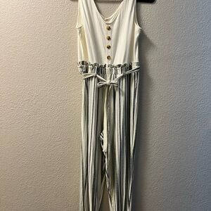 Derek Heart Green and White Jumpsuit with Relaxed Fit